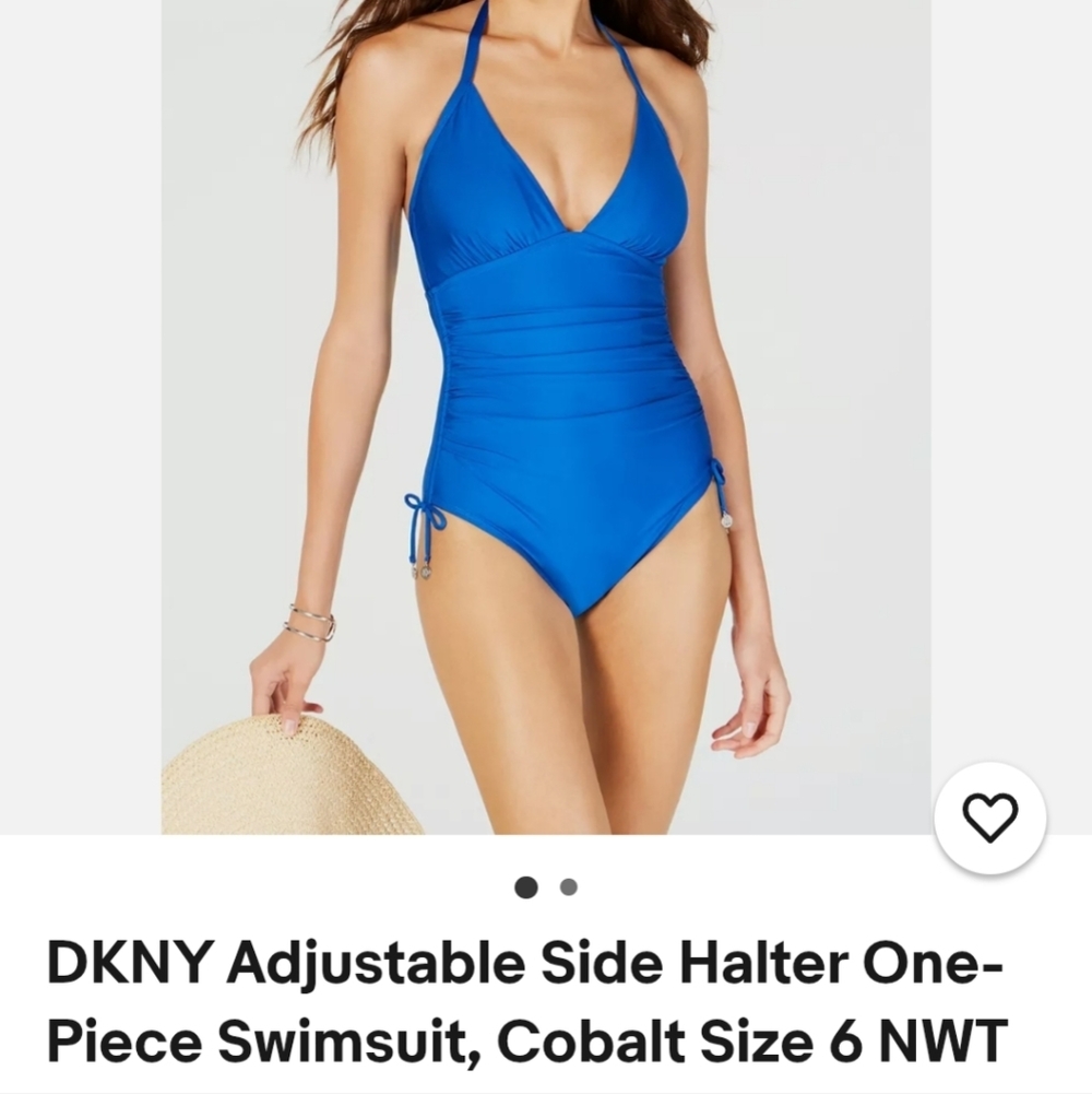 DKNY Adjustable Side halter One Piece Bathing Suit Cobalt Blue 6